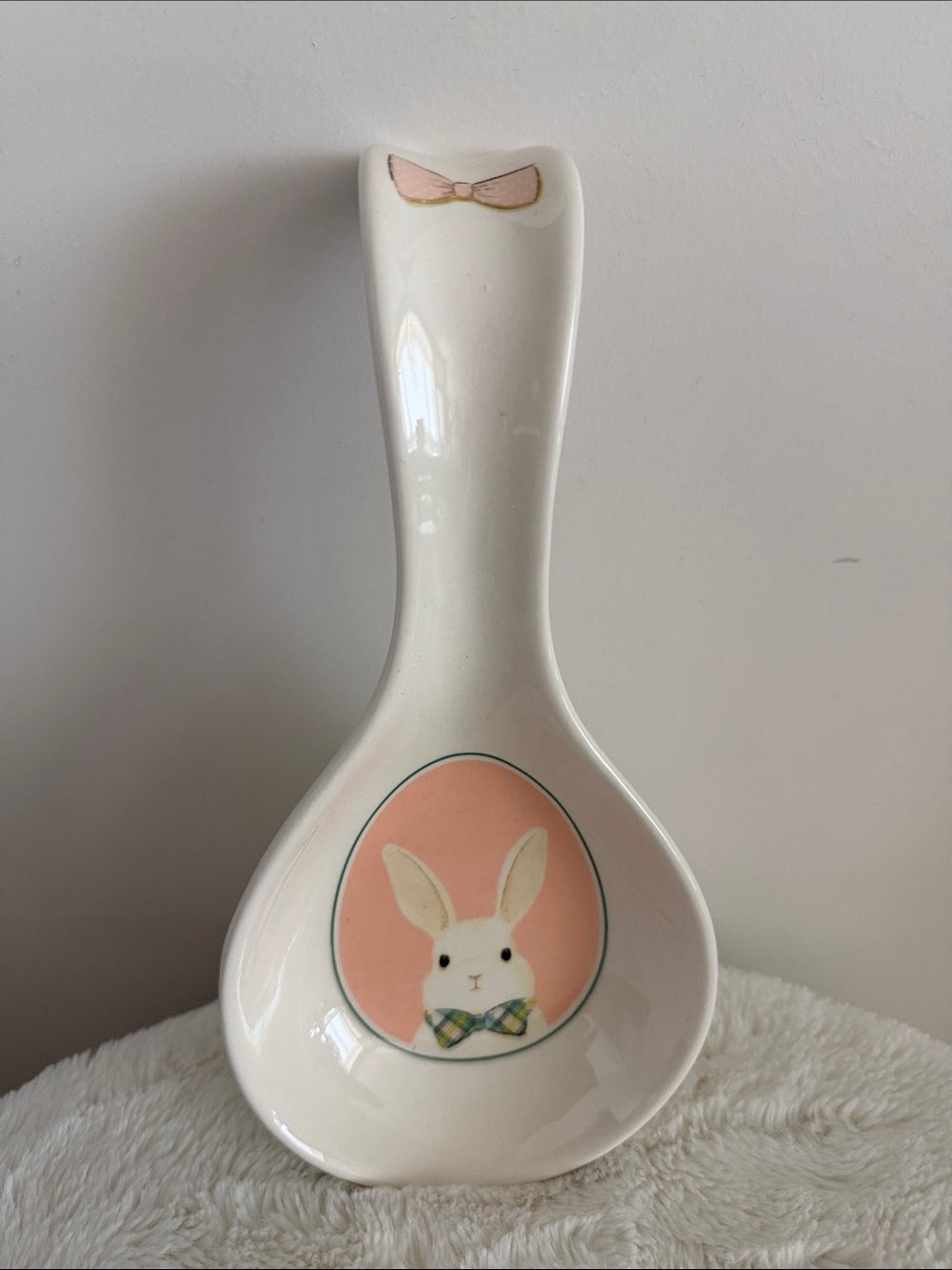 Magnetic Me White Ceramic Bunny Spoon Rest with Pink Accent